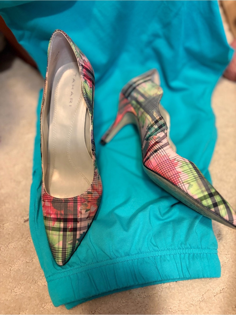 Tahari Pointed Toe Plaid Multicolor High Heels